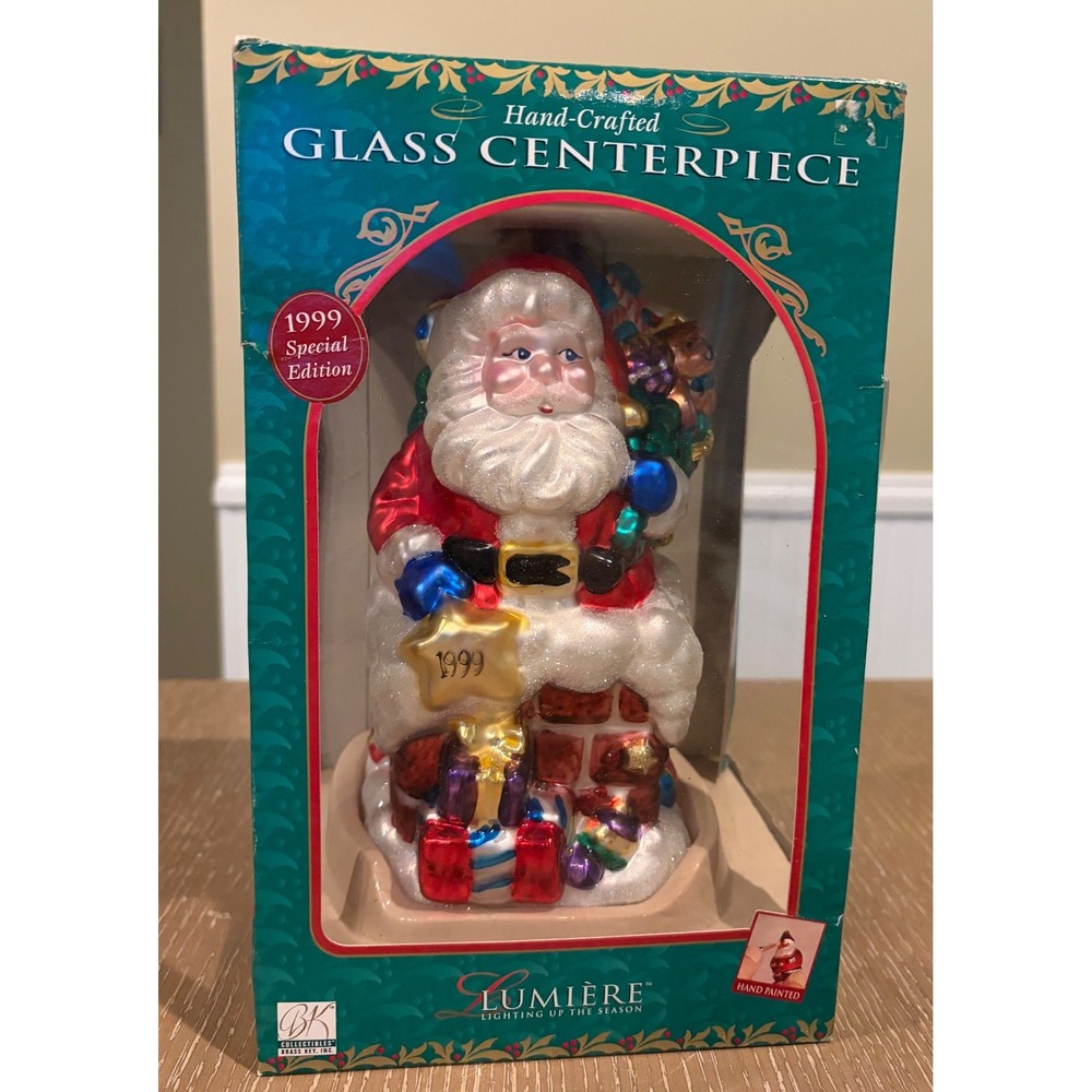 1999 The Brass Key Lumiere Santa Glass Centerpiece Ornament Special Edition 10"